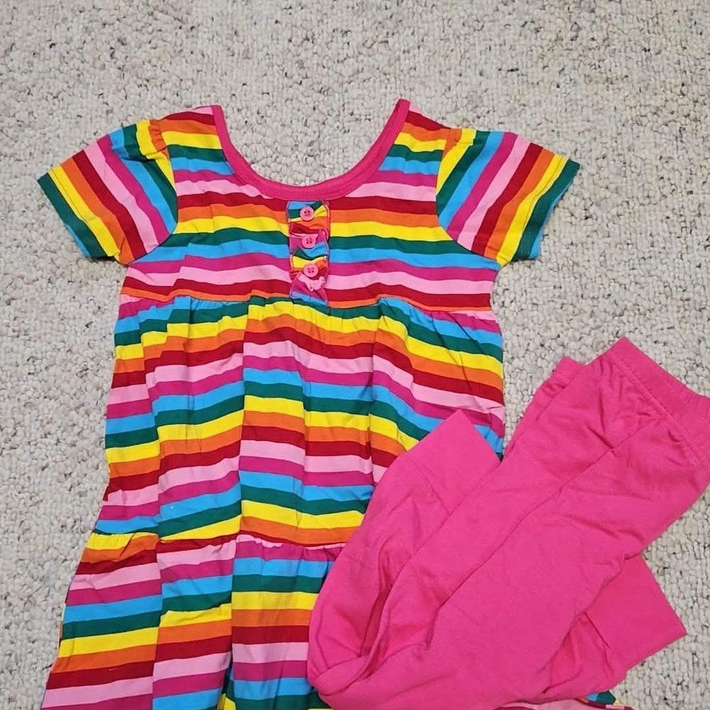 Girls' Rainbow Stripe Matching Set with Pink Leggings